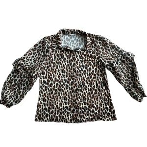 PerSeption Concept Animal Print ruffle sleeves Blouse Sz L